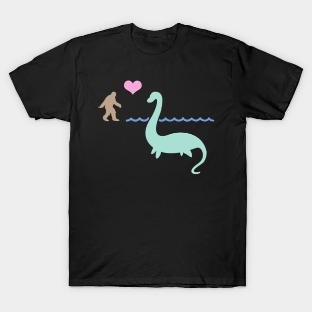Bigfoot & Loch Ness Monster In Love T-Shirt by MeatMan